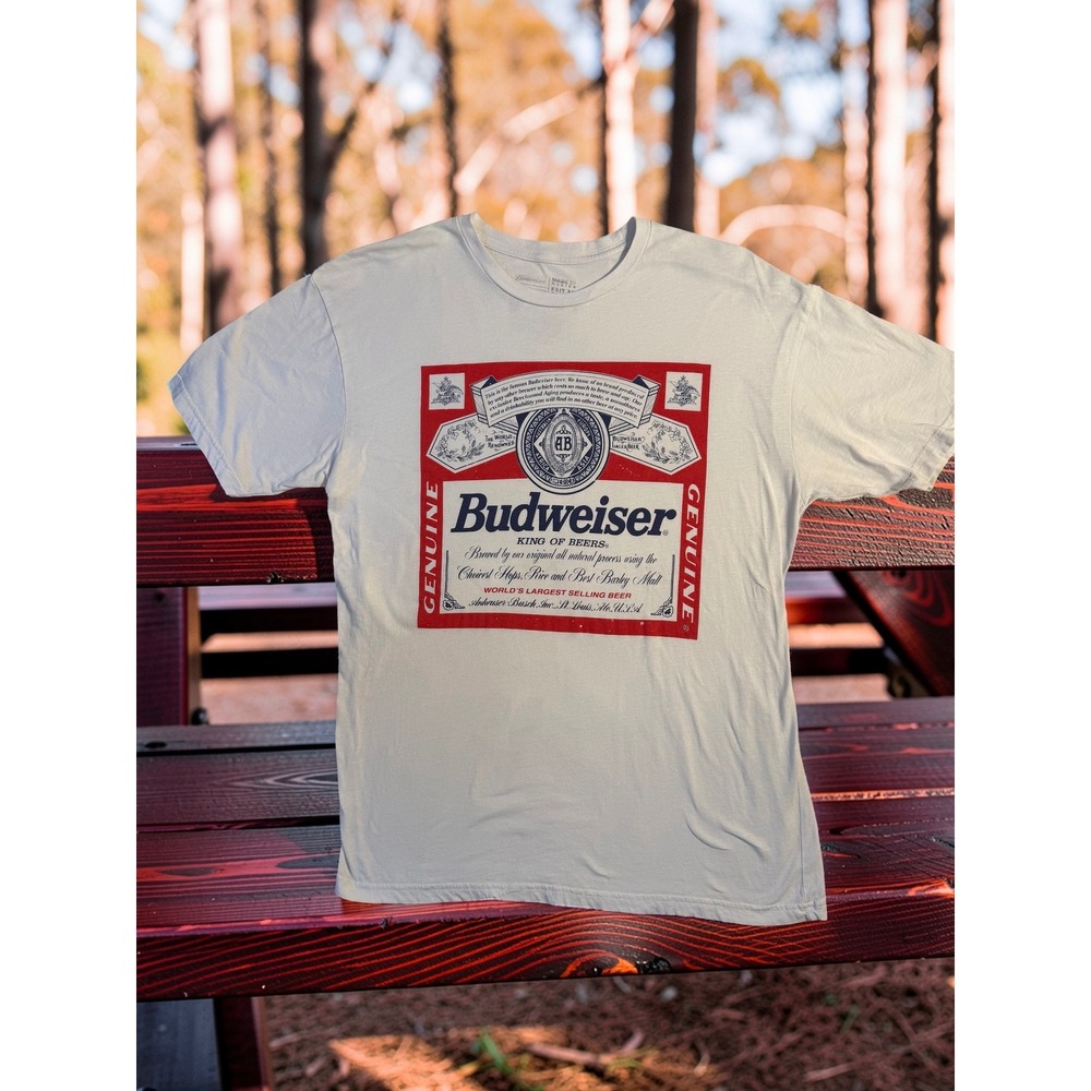 Budweiser King of Beers Graphic T-Shirt Mens Large White Cotton Short Sleeve